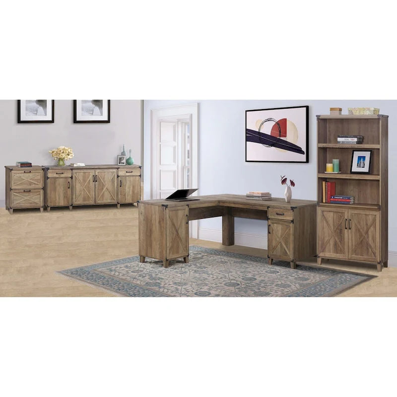 Farmhouse Rustic Oak 2-Door Bookcase - 12W x 30.7D x 67.4H