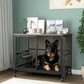 Dog crate furniture with Rremovable Ttray, Double-Door House, lift Panel, 360 Degree Rotation -3 Height Adjustable Feeding Bowls
