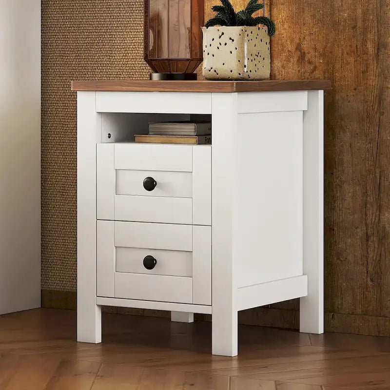 2-Drawer Farmhouse Wooden Storage Cabinet
