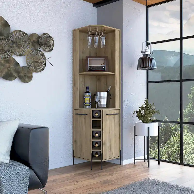 Corner Bar Cabinet for Kitchen, Dining Room,Living Room, Aged Oak