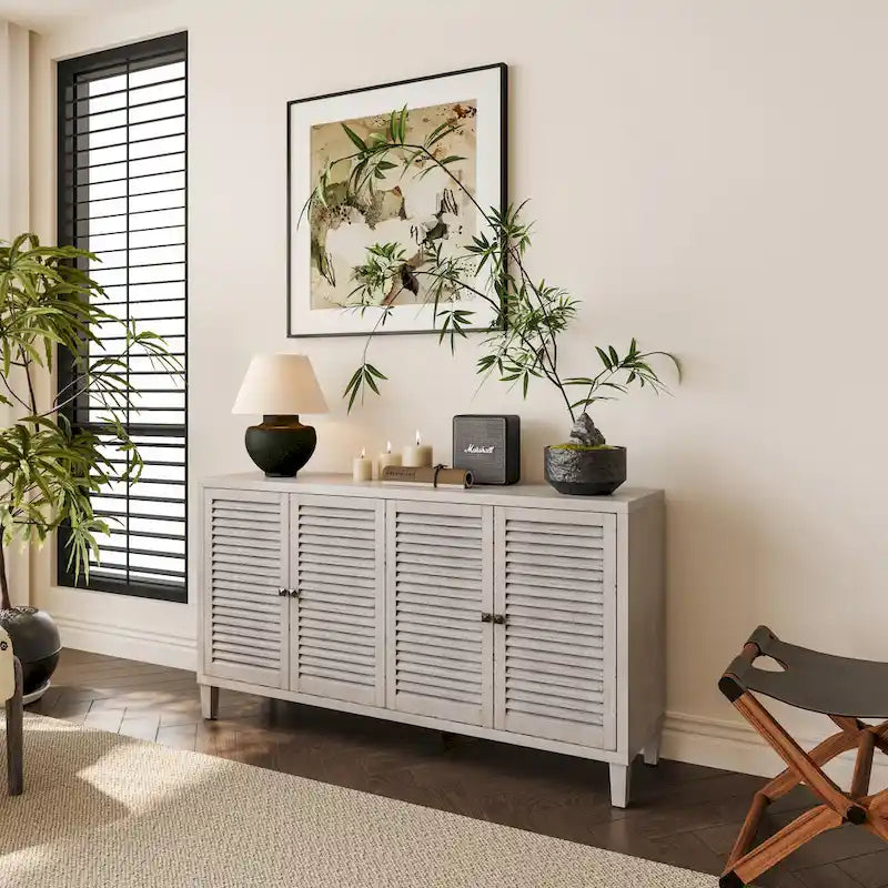 Wooden Accent 4-Door Sideboard with Adjustable Shelves