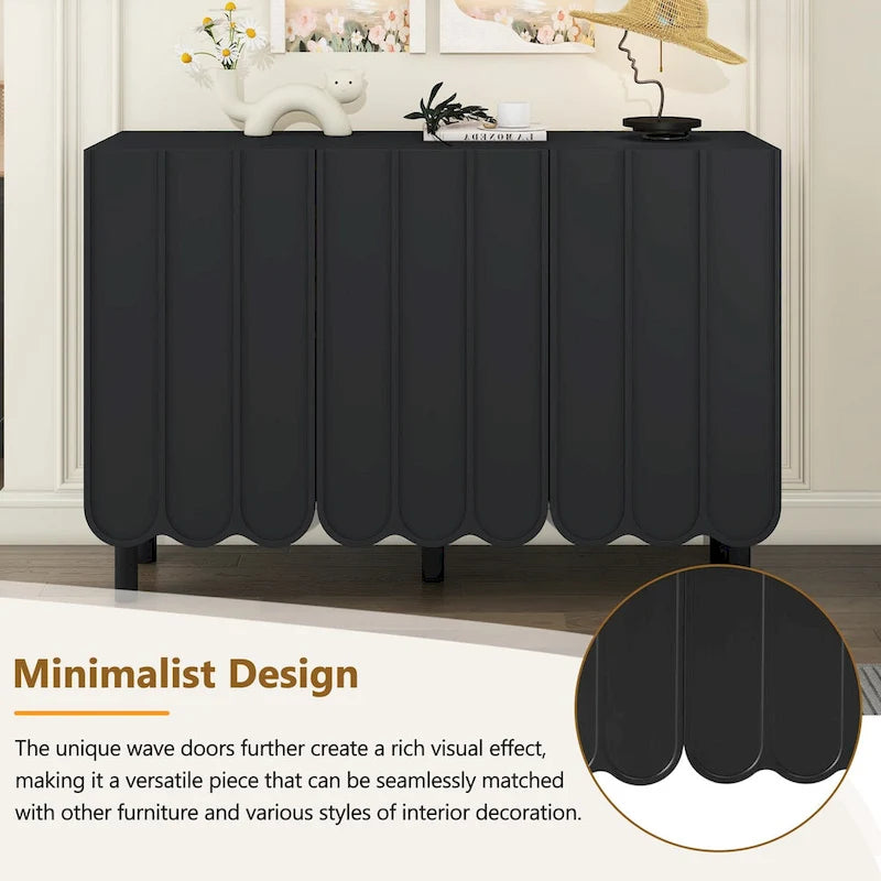 Wave Doors Shoe Cabinet with Adjustable Shelves and 5 Solid Wood Legs