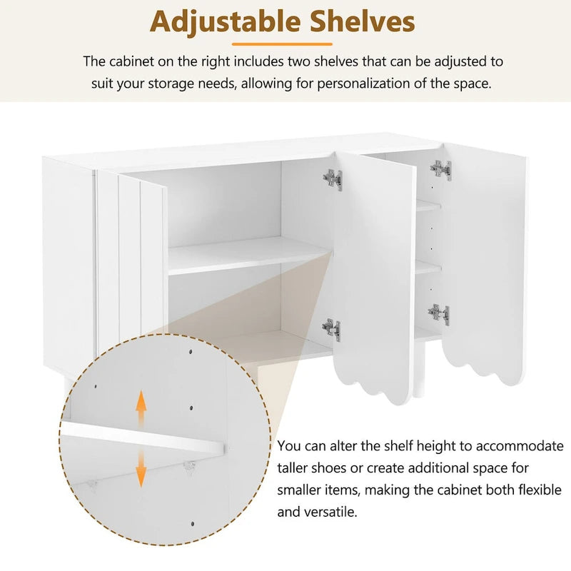 Wave Doors Shoe Cabinet with Adjustable Shelves and 5 Solid Wood Legs